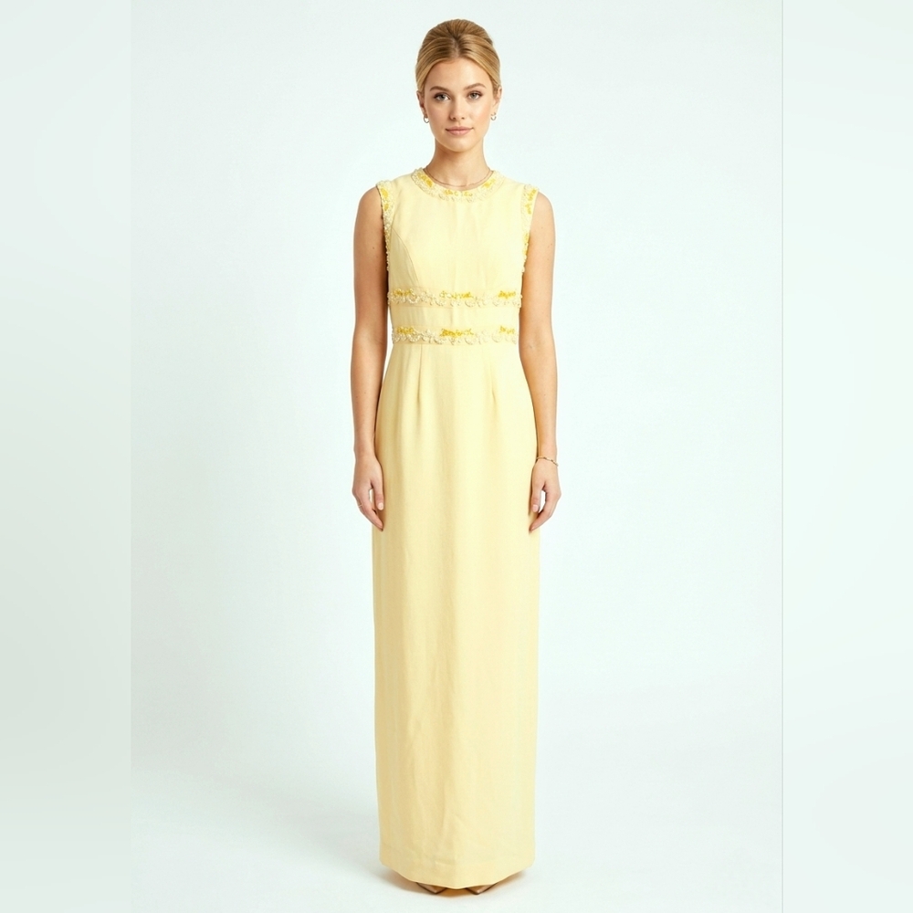 NEW Vintage Yellow Beaded Column Gown Size 8